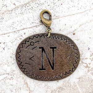 Boho “ N “ Bronze Oval Letter N Charm